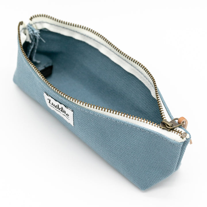 Luddite Kurashiki Canvas Pen Case S - Blue Gray — with packaging