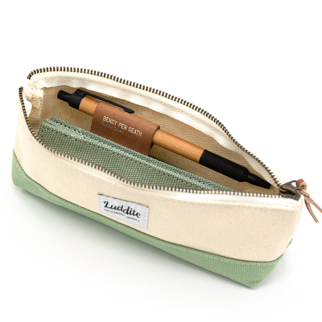 Luddite Canvas×MAYA Bendy Pen Sheath 2+1 - Khaki — with packaging