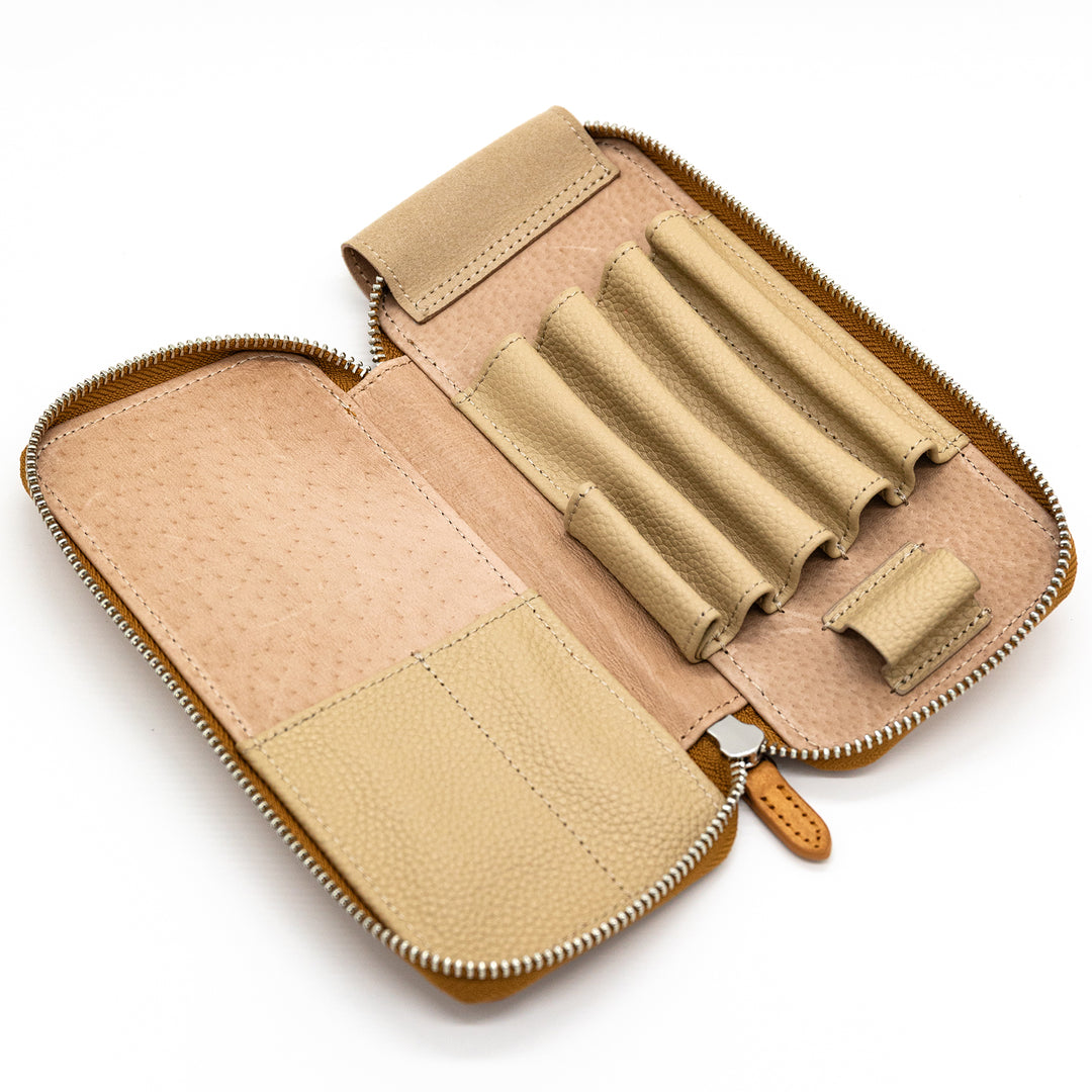 Luddite MAYA Roundzip Pencase Essential - Brown — writing at an angle