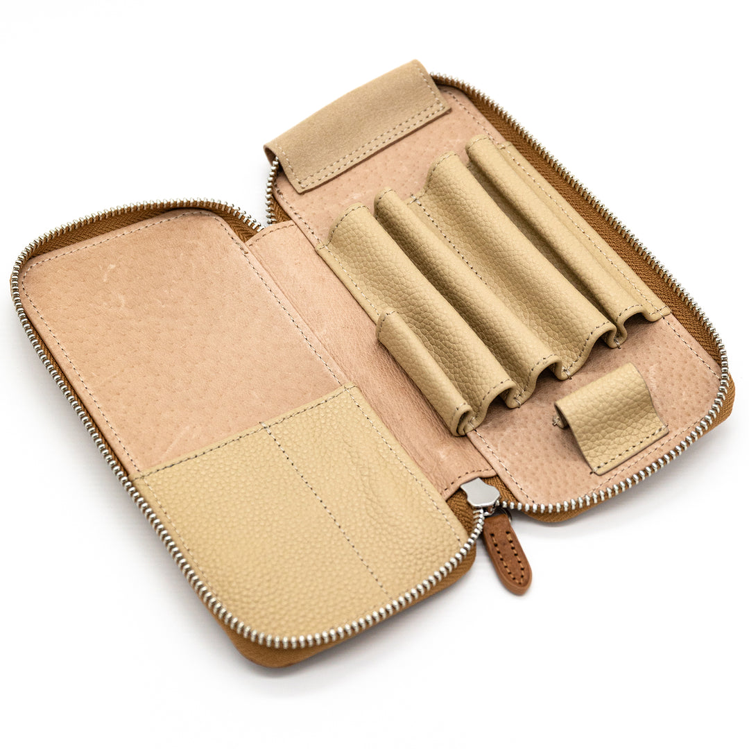Luddite MAYA Roundzip Pencase Essential - Whisky Brown — writing at an angle