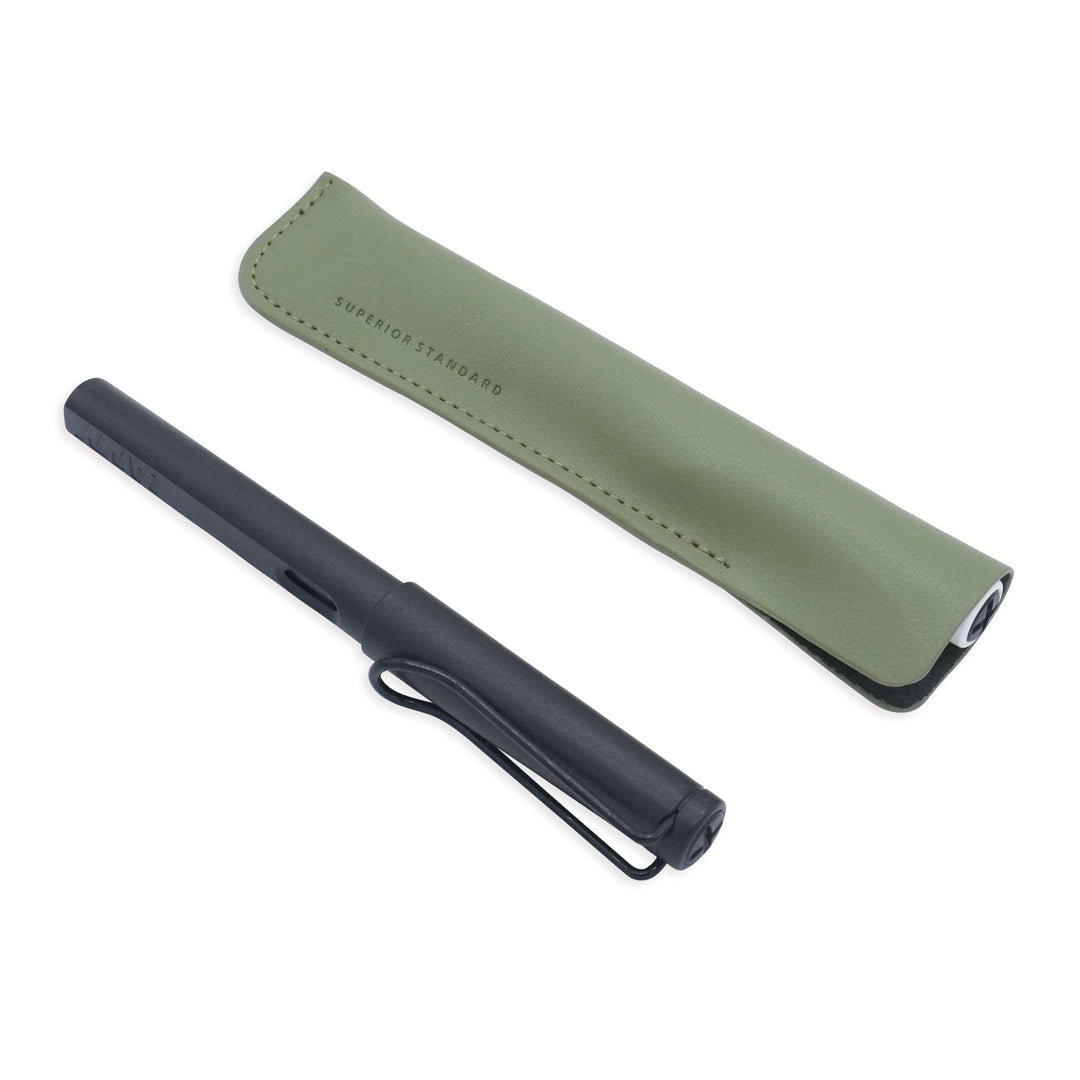Luddite Superior Standard PU Leather Pen Holder - Khaki — writing at an angle