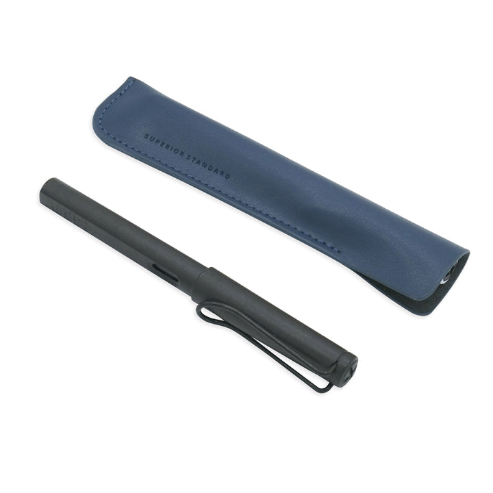 Luddite Superior Standard PU Leather Pen Holder - Navy — writing at an angle