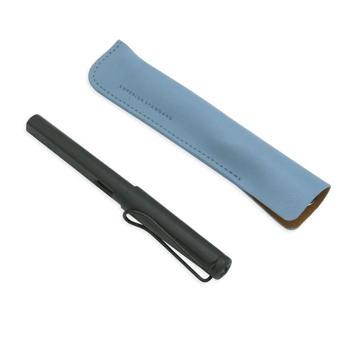 Luddite Superior Standard PU Leather Pen Holder - Blue Gray — writing at an angle