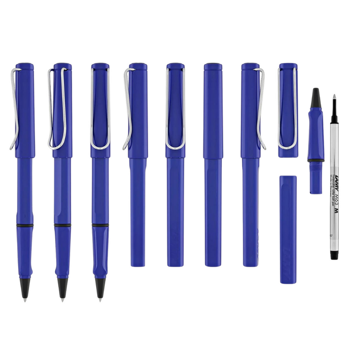 Lamy Safari Rollerball Pen Blue — Lamy rollerball pen — fluid gel ink writing instrument, at Cityluxe Singapore