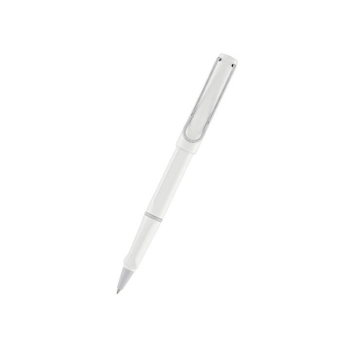 Lamy Safari Rollerball Pen White — uncapped with cap posted