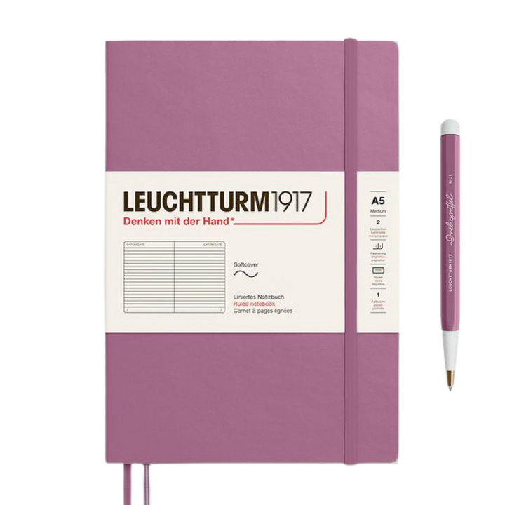Leuchtturm1917 A5 Medium Softcover Notebook in Ruled / Dusty Rose — Leuchtturm1917 notebook — quality writing journal with premium paper, at Cityluxe Singapore stationery store