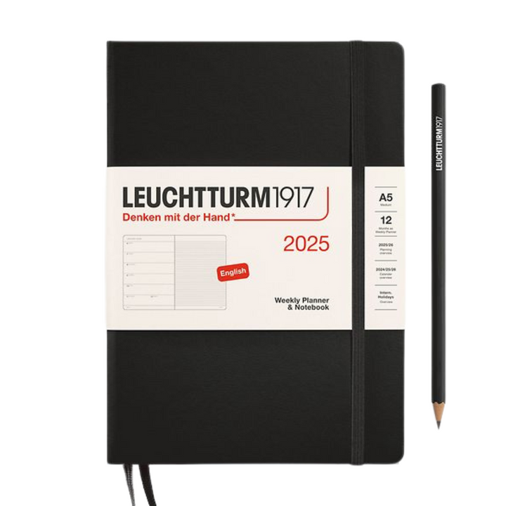 Leuchtturm1917 A5 Medium Hardcover Weekly Planner &amp; Notebook 2025 - Black