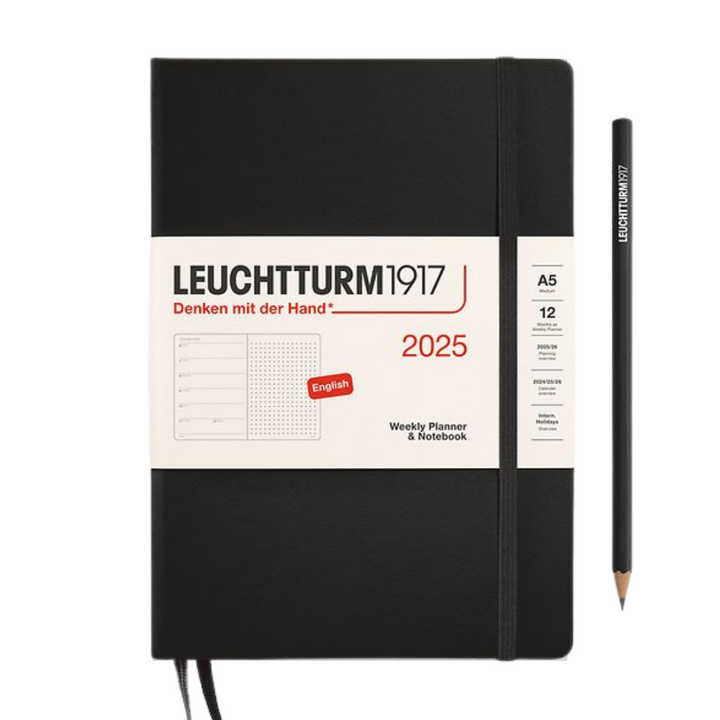 Leuchtturm1917 A5 Medium Hardcover Weekly Planner &amp; Notebook 2025 - Dotted / Black
