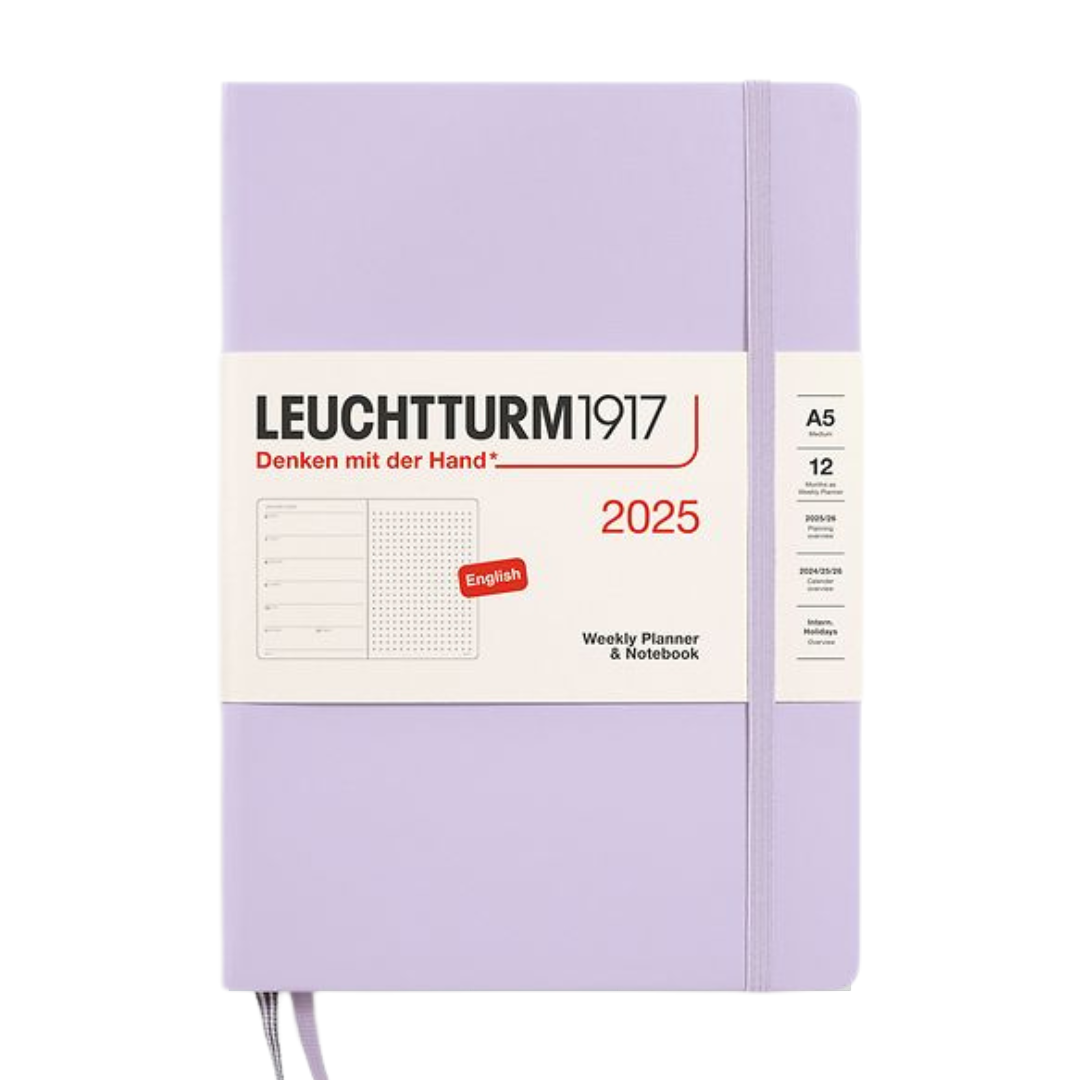 Leuchtturm1917 A5 Medium Hardcover Weekly Planner &amp; Notebook 2025 - Dotted / Lilac