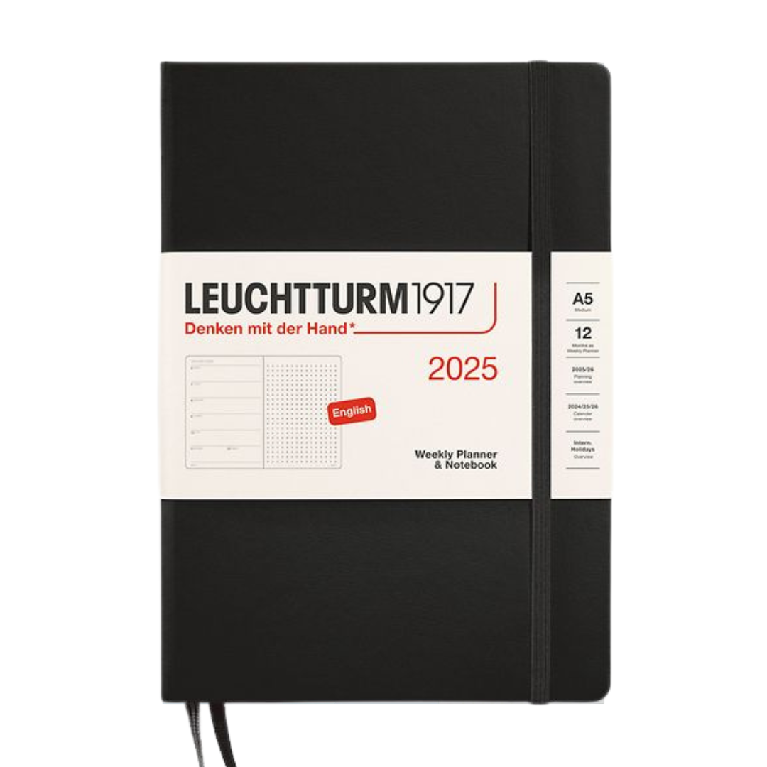 Leuchtturm1917 A5 Medium Hardcover Weekly Planner &amp; Notebook 2025 - Dotted / Black