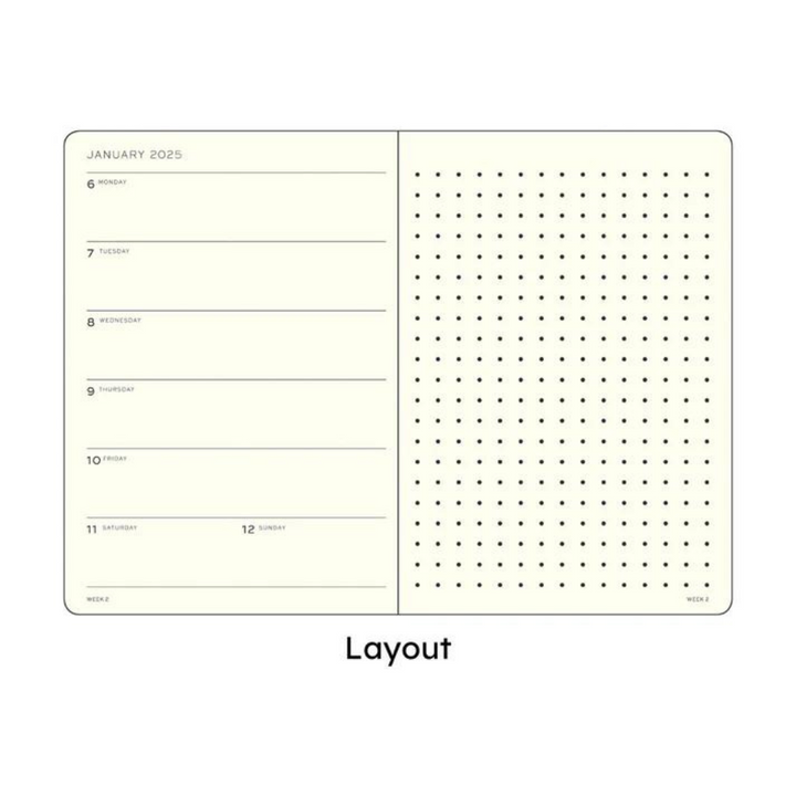 Leuchtturm1917 A5 Medium Hardcover Weekly Planner &amp; Notebook 2025 - Dotted / Black
