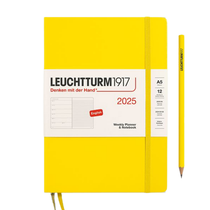 Leuchtturm1917 A5 Medium Hardcover Weekly Planner &amp; Notebook 2025 - Lemon