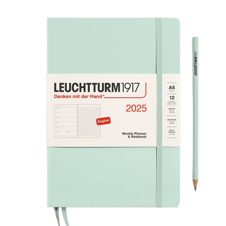 Leuchtturm1917 A5 Medium Hardcover Weekly Planner &amp; Notebook 2025 - Mint Green