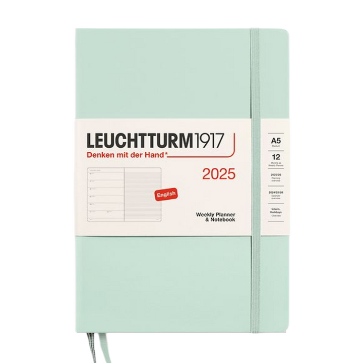 Leuchtturm1917 A5 Medium Hardcover Weekly Planner &amp; Notebook 2025 - Mint Green