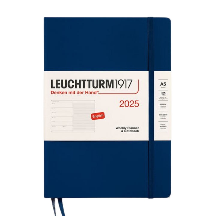 Leuchtturm1917 A5 Medium Hardcover Weekly Planner &amp; Notebook 2025 - Navy