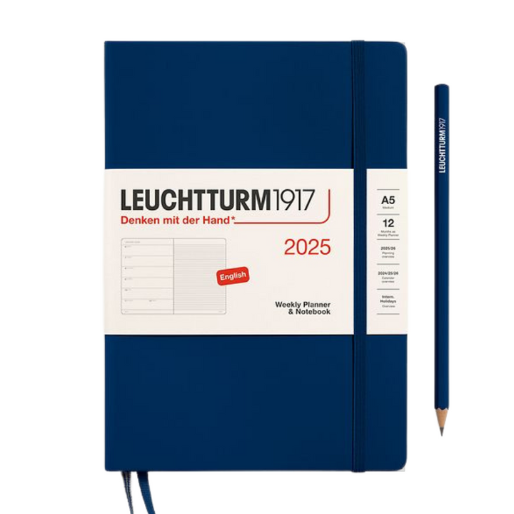 Leuchtturm1917 A5 Medium Hardcover Weekly Planner &amp; Notebook 2025 - Navy