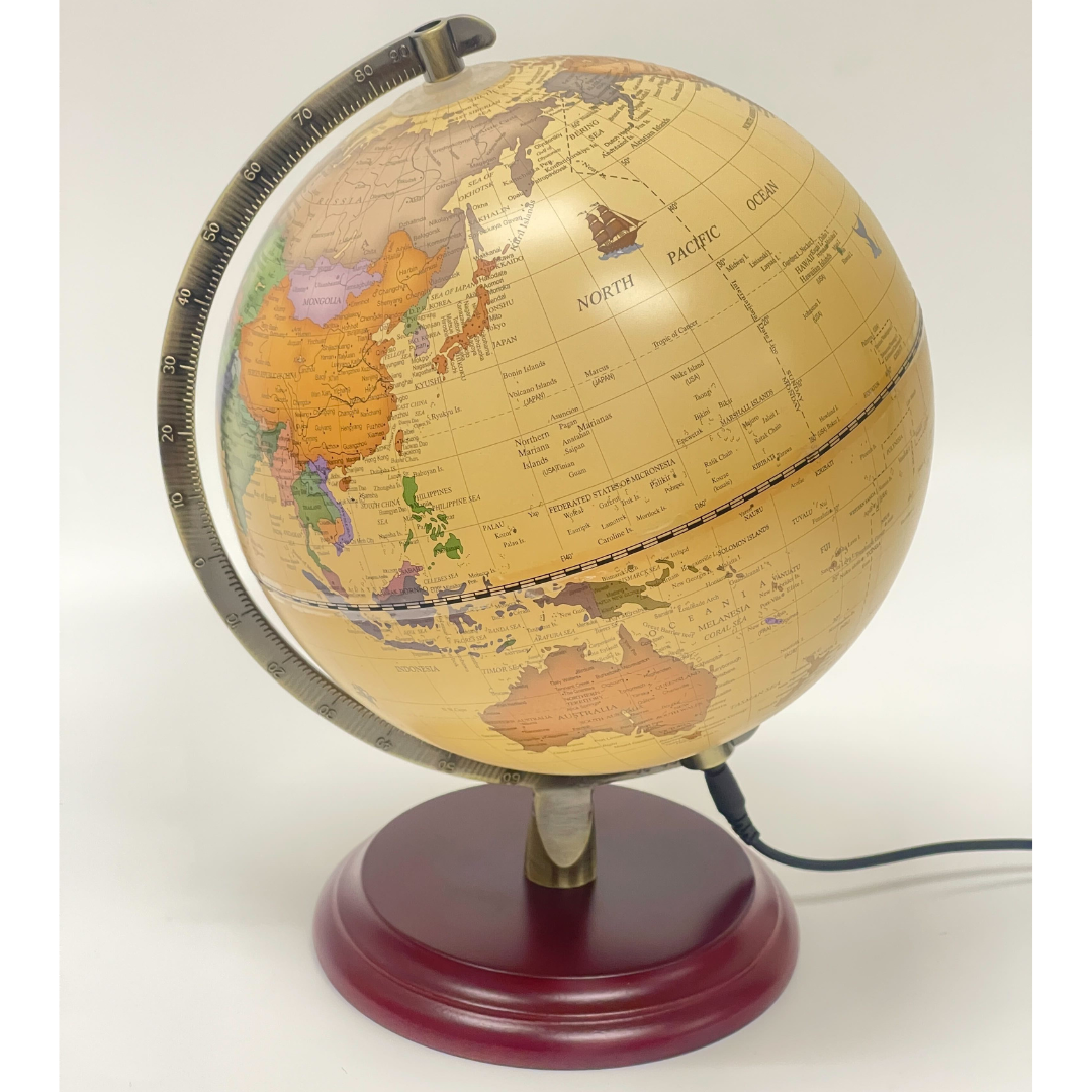 Luxo Antique Globe Map LED + Wood Base - 20cm