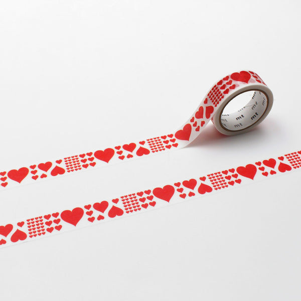 MT 1P Kamoi Washi Tape - Heart Red — roll front