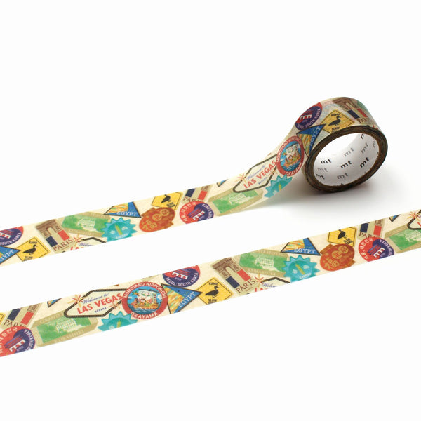 MT Upcyle Washi Tape - Mt Upcycle Travel Sticker Collage — roll front