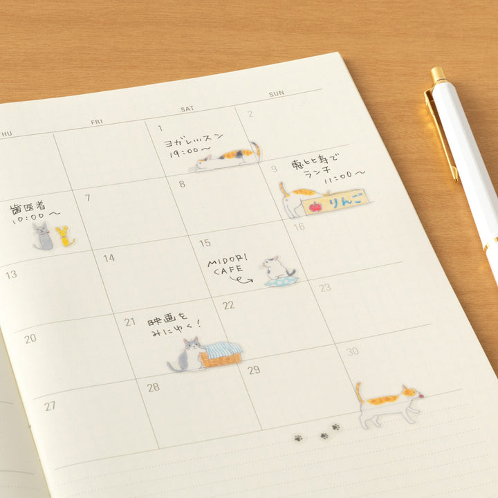 Midori Sticker [M] (1 Sheet) in Cat — Midori decorative sticker — for journaling, planners and scrapbooking, at Cityluxe Singapore
