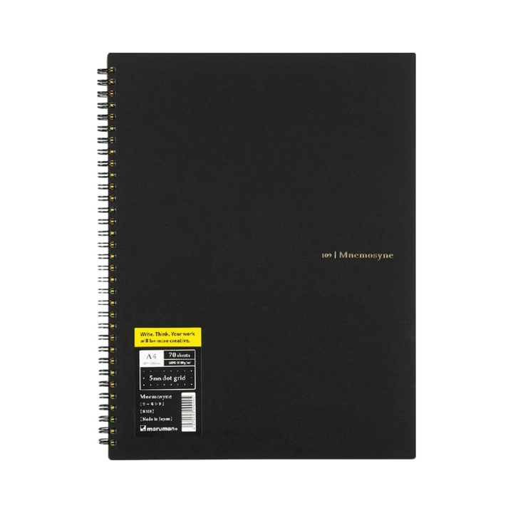 Maruman Mnemosyne A4 Notebook in Dot Grid (Black) — Maruman notes/memos — premium stationery and lifestyle, at Cityluxe Singapore