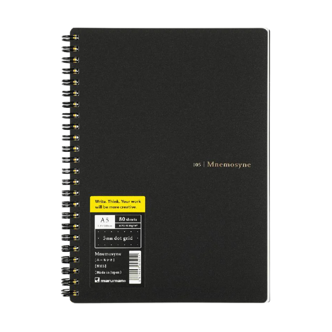 Maruman Mnemosyne A5 Notebook - Dot Grid (Black) – Cityluxe