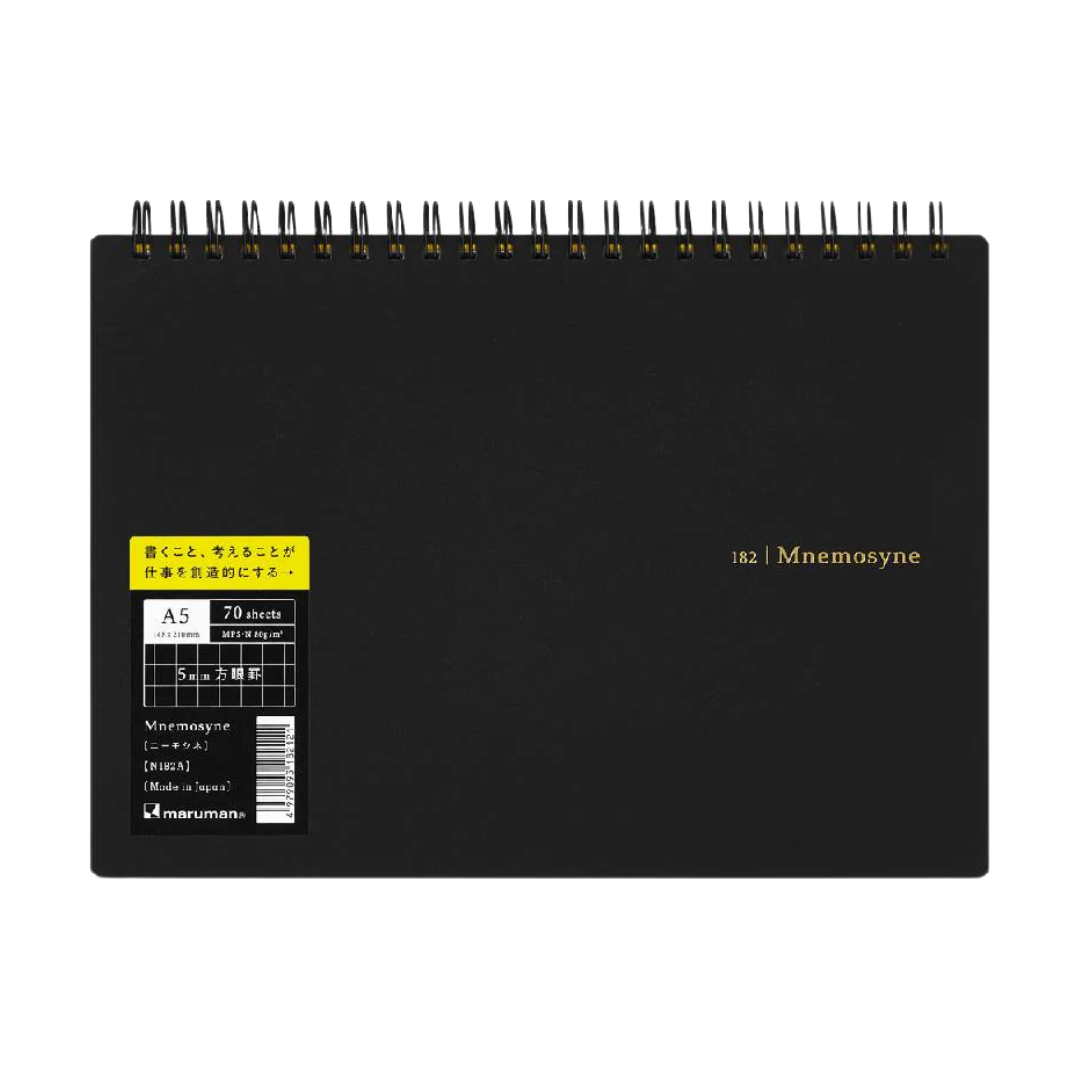 Maruman Mnemosyne A5 Notebook in Landscape / Blank (Black) — Maruman notes/memos — premium stationery and lifestyle, at Cityluxe Singapore