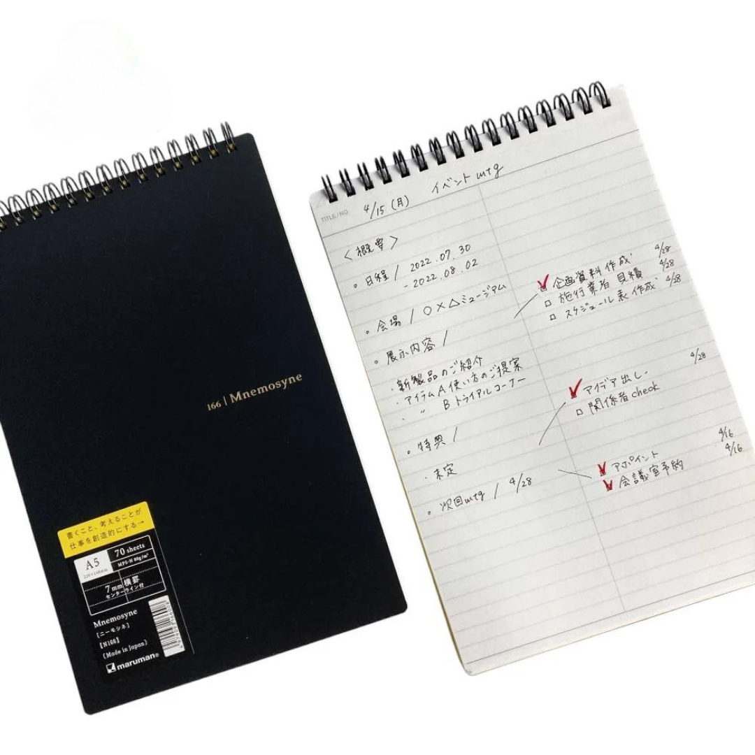 Maruman Mnemosyne B6 Twin Ring Memo Pad in Lined (Black) — Maruman notes/memos — premium stationery and lifestyle, at Cityluxe Singapore