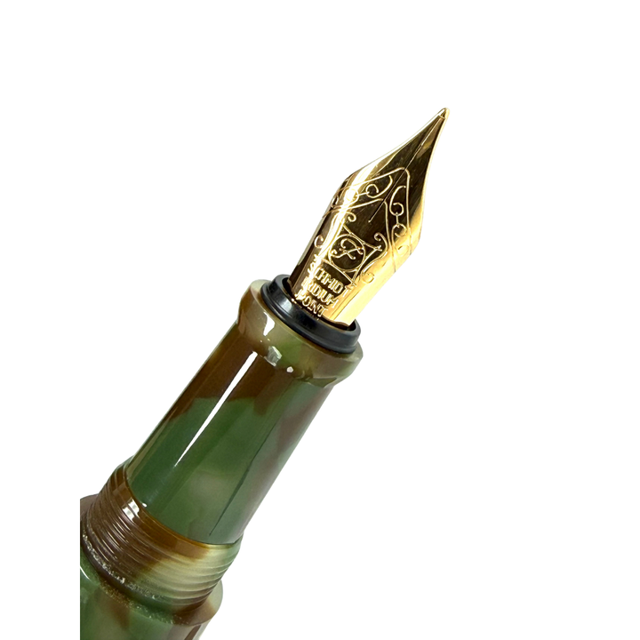 Onishi Hand Made POCKET Fountain Pen (NEW!) - Matcha Green — uncapped with cap posted