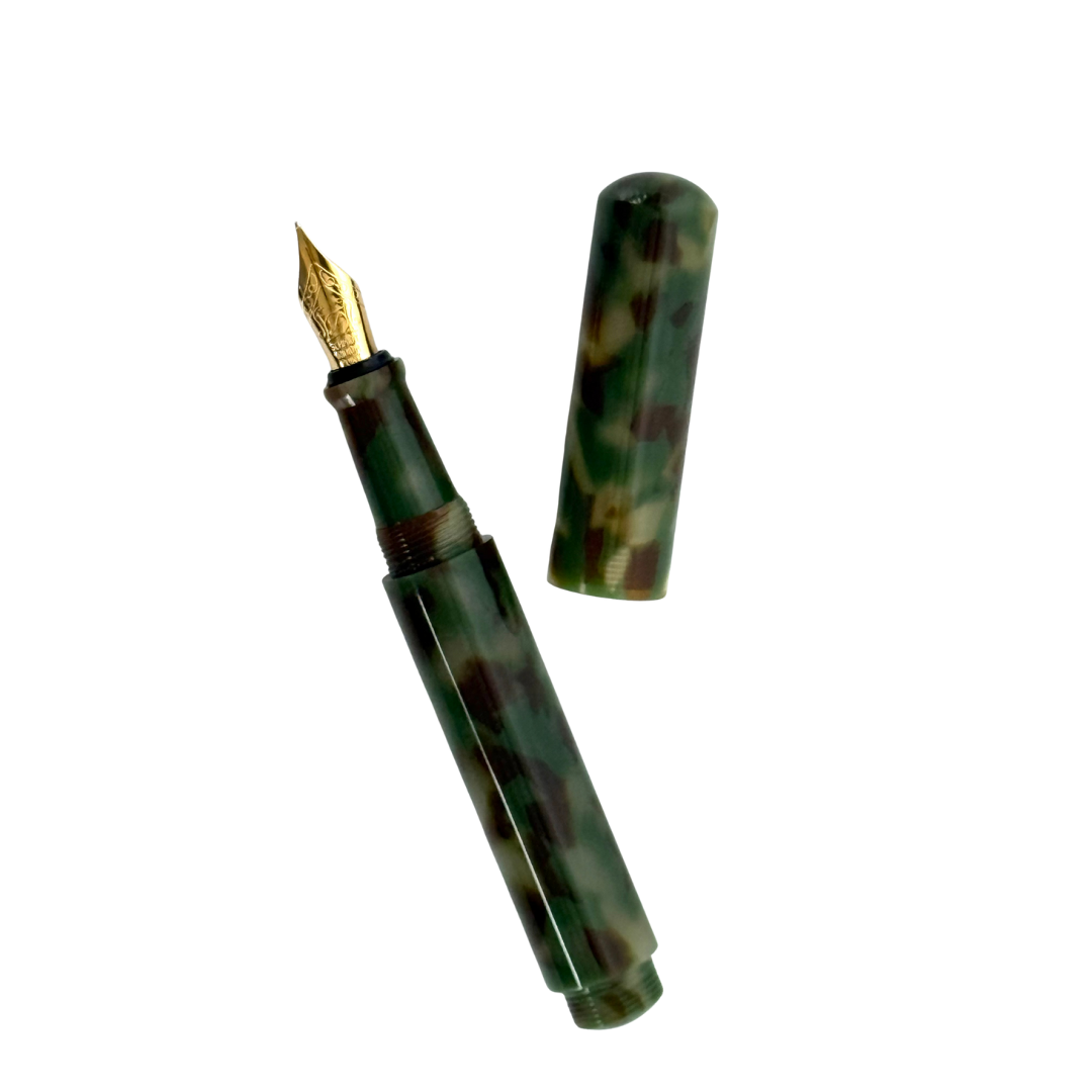 Onishi Hand Made POCKET Fountain Pen (NEW!) - Matcha Green — writing at an angle