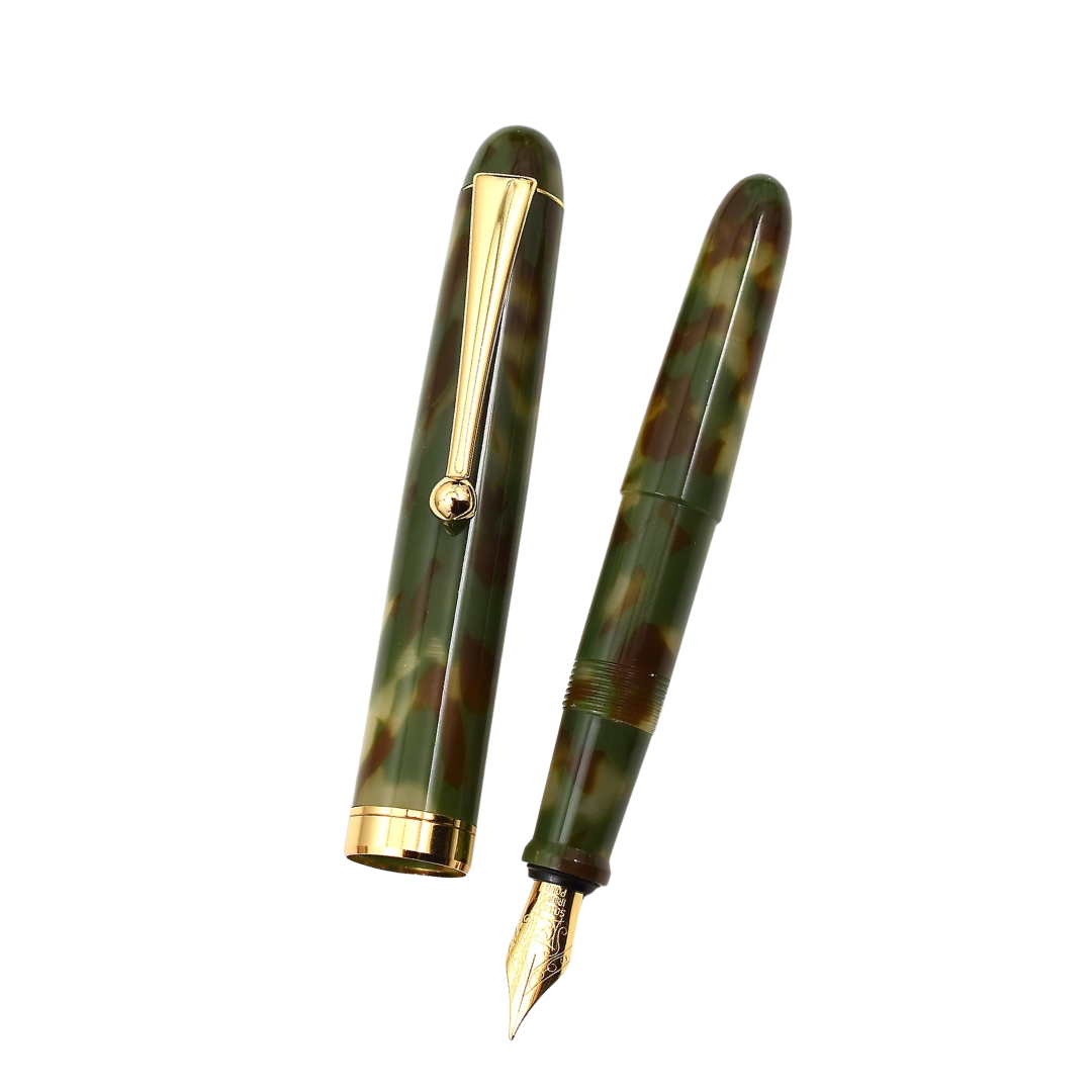 Onishi Hand Made POCKET Fountain Pen with CLIP - Matcha Green — uncapped with cap posted