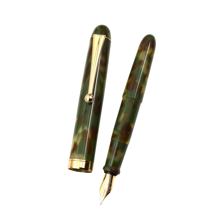 Onishi Hand Made POCKET Fountain Pen with CLIP - Matcha Green — uncapped with cap posted