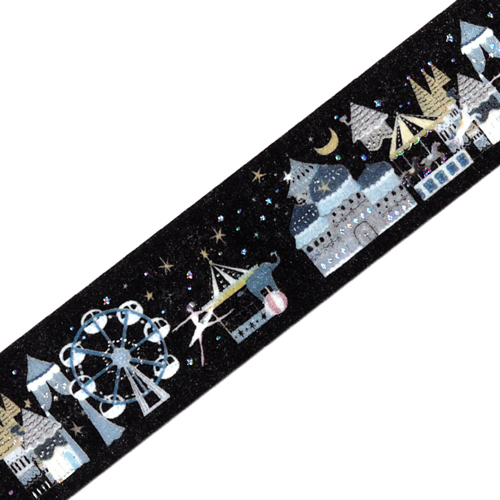 BGM Foil Stamping Masking Tape in Midnight Amusement Park — BGM washi tape — decorative Japanese paper tape for journaling and craft, at Cityluxe Singapore