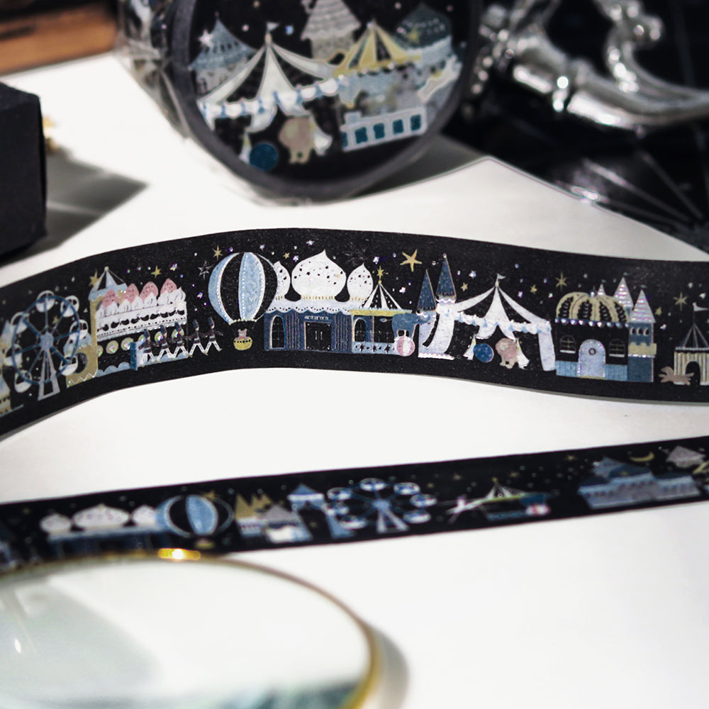 BGM Foil Stamping Masking Tape in Midnight Amusement Park — BGM washi tape — decorative Japanese paper tape for journaling and craft, at Cityluxe Singapore
