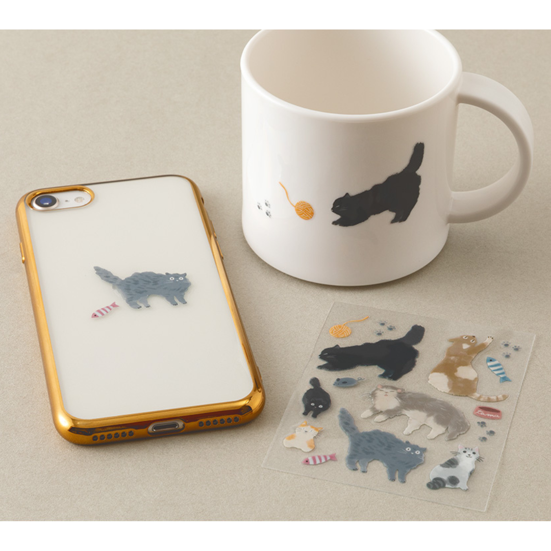 Midori Glossy Transfer Sticker in Cat — Midori decorative sticker — for journaling, planners and scrapbooking, at Cityluxe Singapore