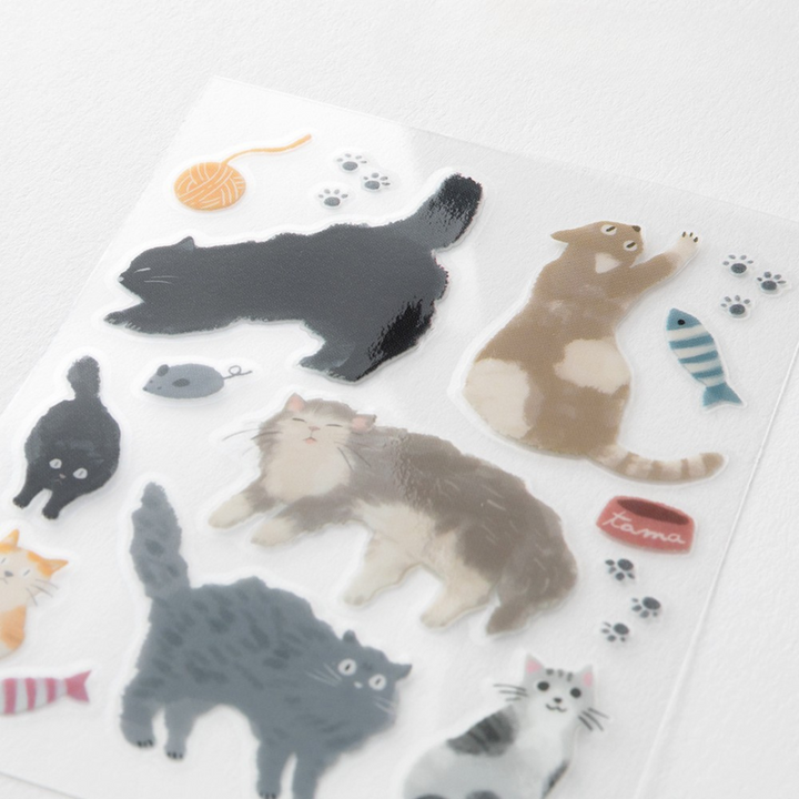 Midori Glossy Transfer Sticker in Cat — Midori decorative sticker — for journaling, planners and scrapbooking, at Cityluxe Singapore
