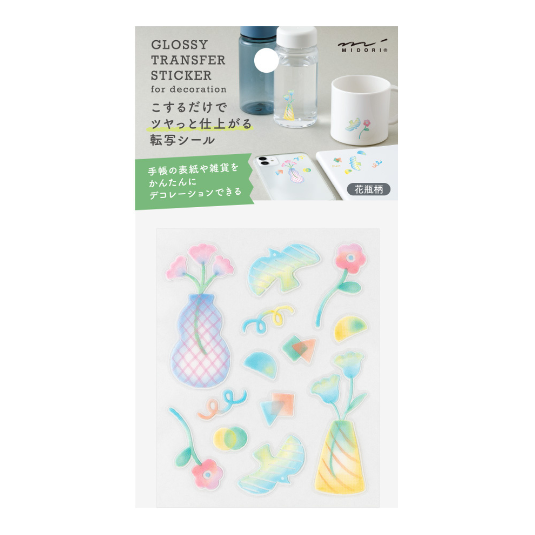Midori Glossy Transfer Sticker in Flower Vase — Midori decorative sticker — for journaling, planners and scrapbooking, at Cityluxe Singapore