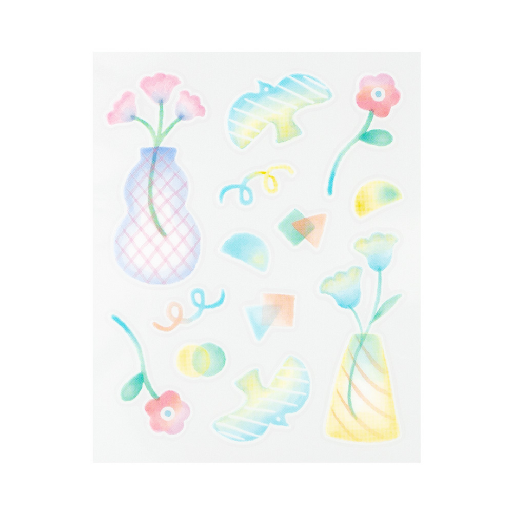 Midori Glossy Transfer Sticker in Flower Vase — Midori decorative sticker — for journaling, planners and scrapbooking, at Cityluxe Singapore