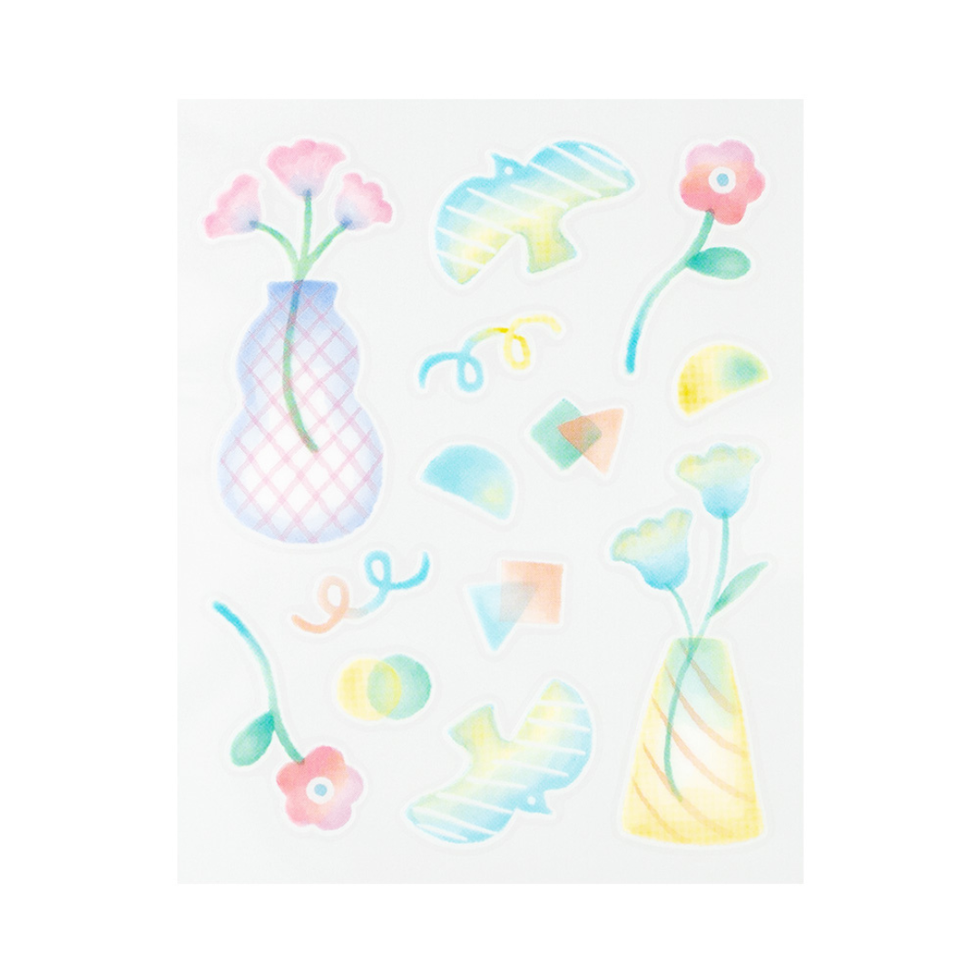 Midori Glossy Transfer Sticker in Flower Vase — Midori decorative sticker — for journaling, planners and scrapbooking, at Cityluxe Singapore