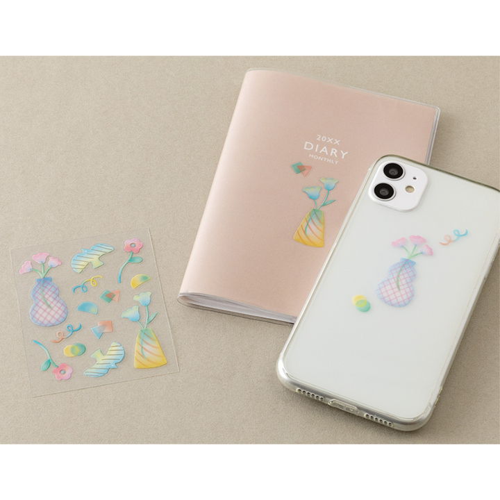 Midori Glossy Transfer Sticker in Flower Vase — Midori decorative sticker — for journaling, planners and scrapbooking, at Cityluxe Singapore