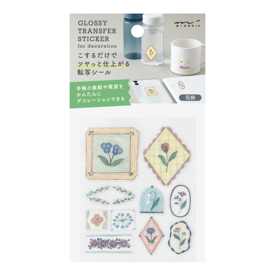 Midori Glossy Transfer Sticker in Flower — Midori decorative sticker — for journaling, planners and scrapbooking, at Cityluxe Singapore