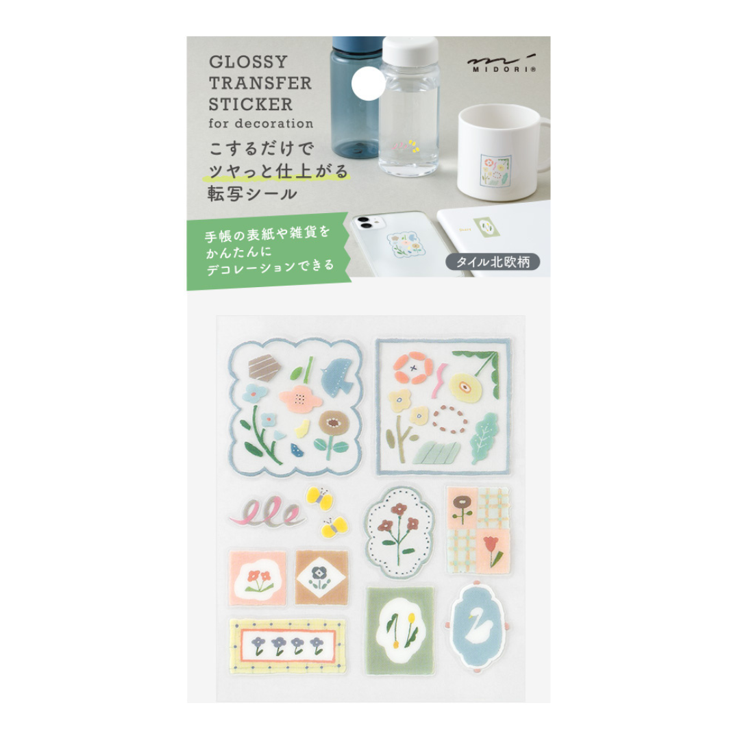 Midori Glossy Transfer Sticker in Nordic Tile — Midori decorative sticker — for journaling, planners and scrapbooking, at Cityluxe Singapore