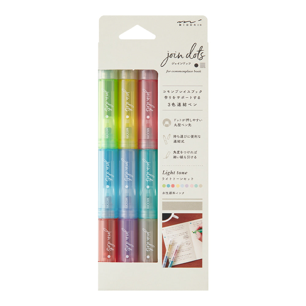 Midori Join Dots Connecting Pen in 3-Pack Right Tone — Midori connecting pen — premium stationery and lifestyle, at Cityluxe Singapore