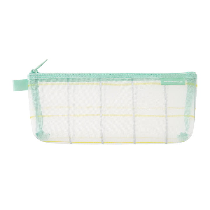 Midori Mesh Pen Case with Gusset in Check Green [Limited Edition] — Midori pen case — protective pouch for pens and writing instruments, at Cityluxe Singapore