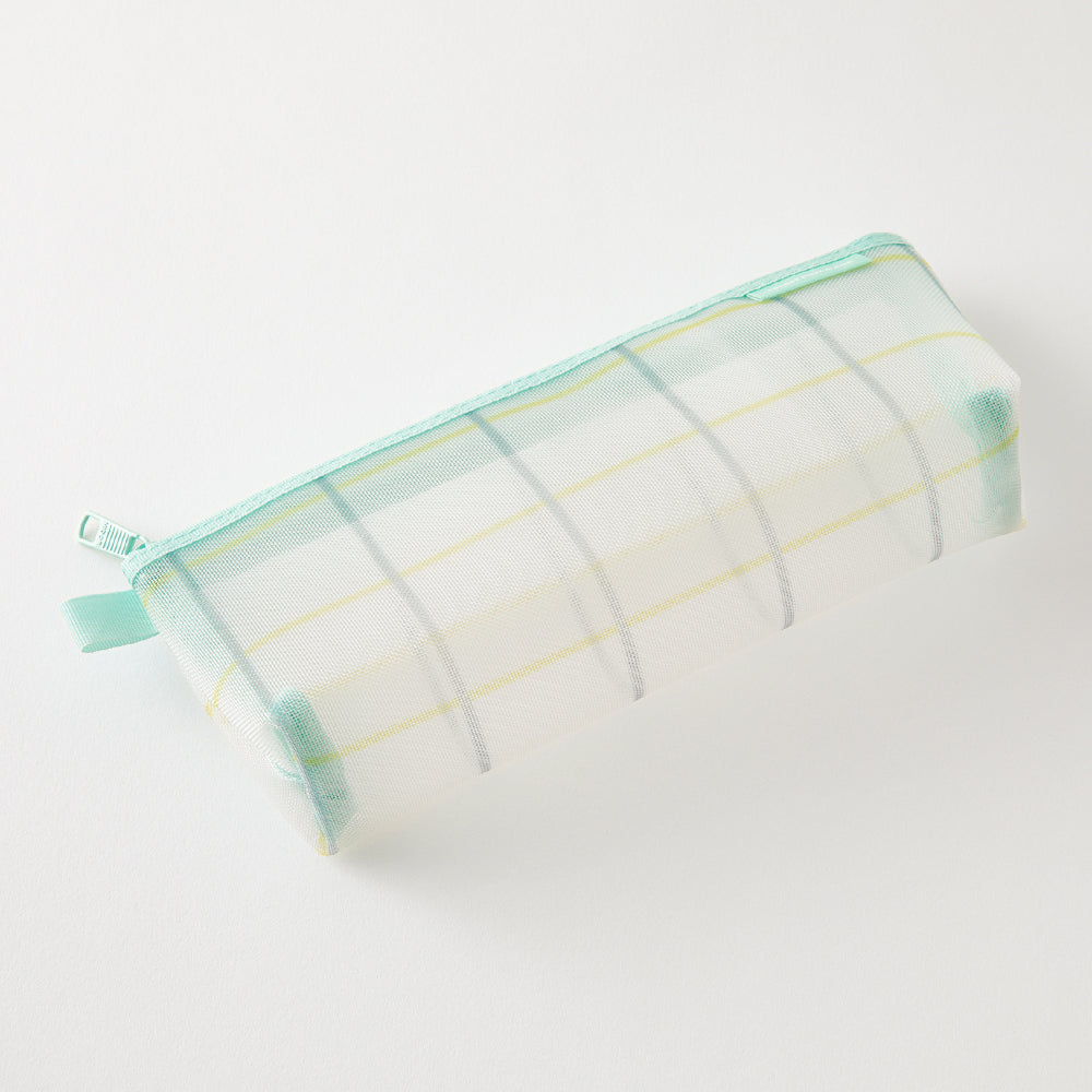 Midori Mesh Pen Case with Gusset in Check Green [Limited Edition] — Midori pen case — protective pouch for pens and writing instruments, at Cityluxe Singapore