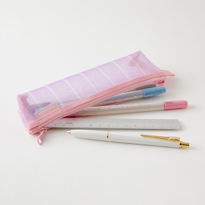 Midori Mesh Pen Case in Stripe Purple [Limited Edition] — Midori pen case — protective pouch for pens and writing instruments, at Cityluxe Singapore