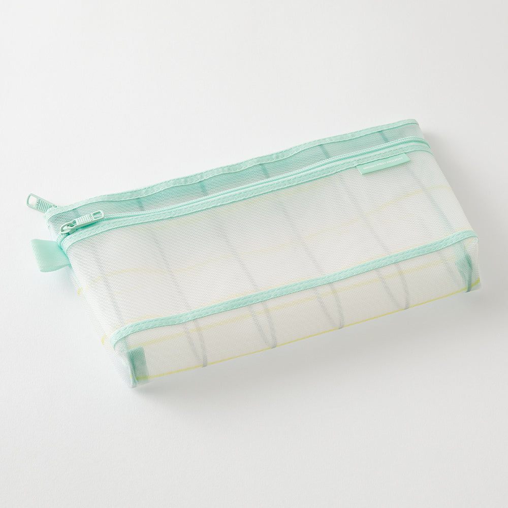 Midori Mesh Pen Pouch in Check Green [Limited Edition] — Midori pen case — protective pouch for pens and writing instruments, at Cityluxe Singapore