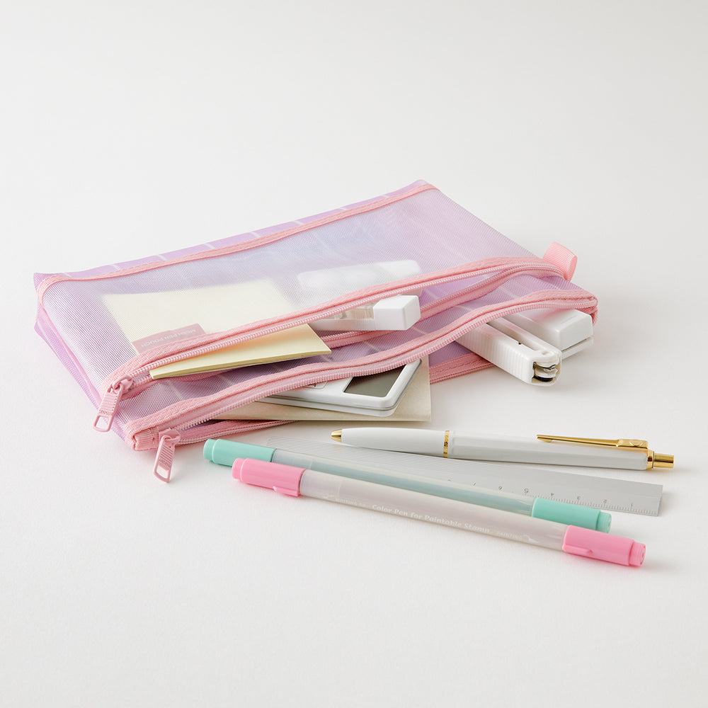 Midori Mesh Pen Pouch in Stripe Purple [Limited Edition] — Midori pen case — protective pouch for pens and writing instruments, at Cityluxe Singapore