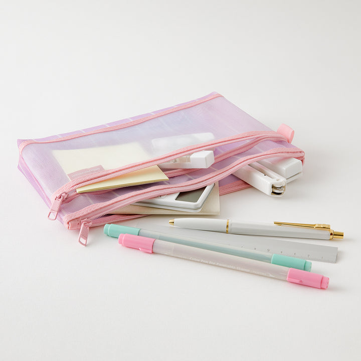 Midori Mesh Pen Pouch in Stripe Purple [Limited Edition] — Midori pen case — protective pouch for pens and writing instruments, at Cityluxe Singapore