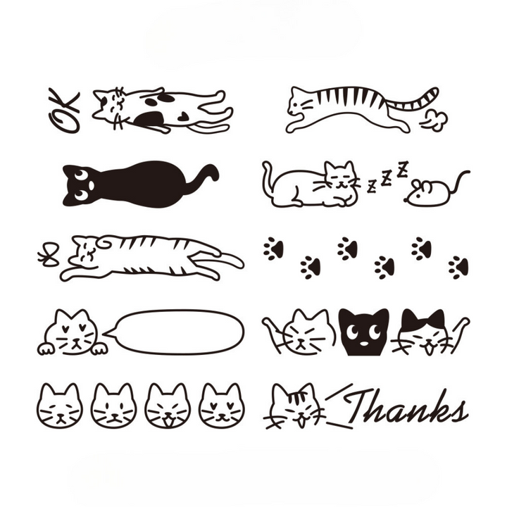Midori Paintable Rotating Stamp in Cat — Midori rubber stamp — decorative stamp for journaling and paper craft, at Cityluxe Singapore